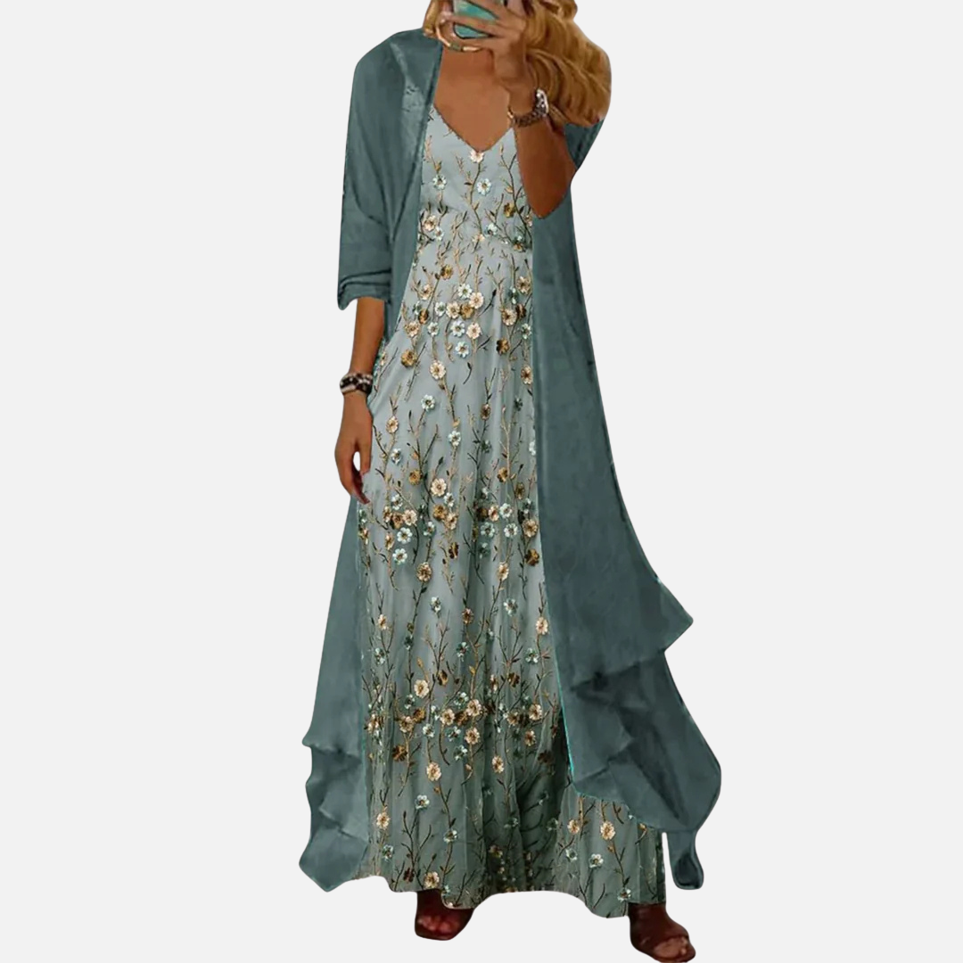 Conjunto de dos piezas de vestido maxi floral para mujer