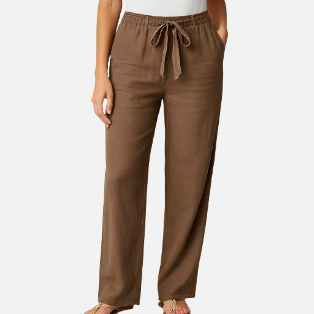 Pantalones de lino de mujer de cintura alta y pierna ancha | Pantalones Palazzo con lazo en la cintura