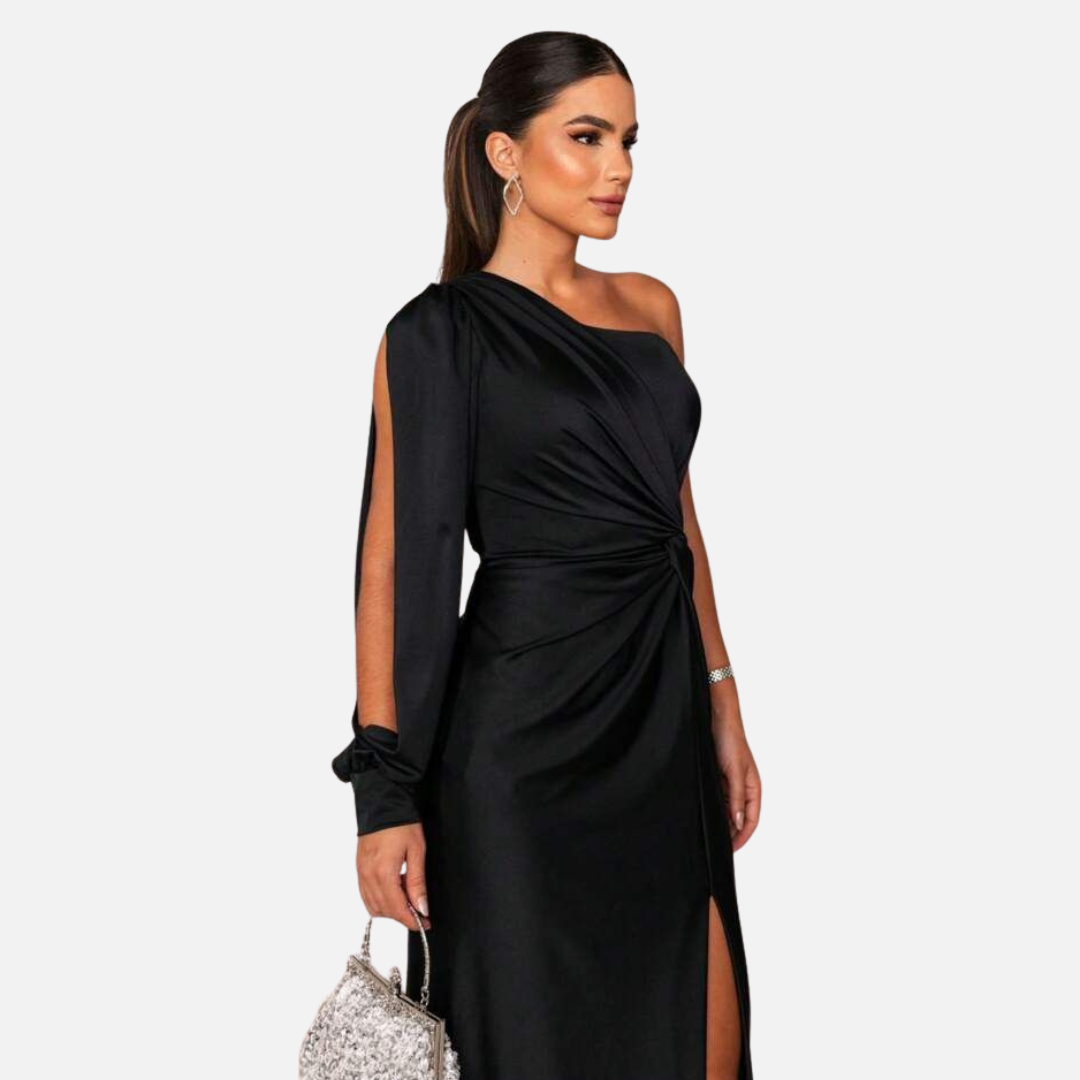 Vestido de noche de satén con lentejuelas para mujer