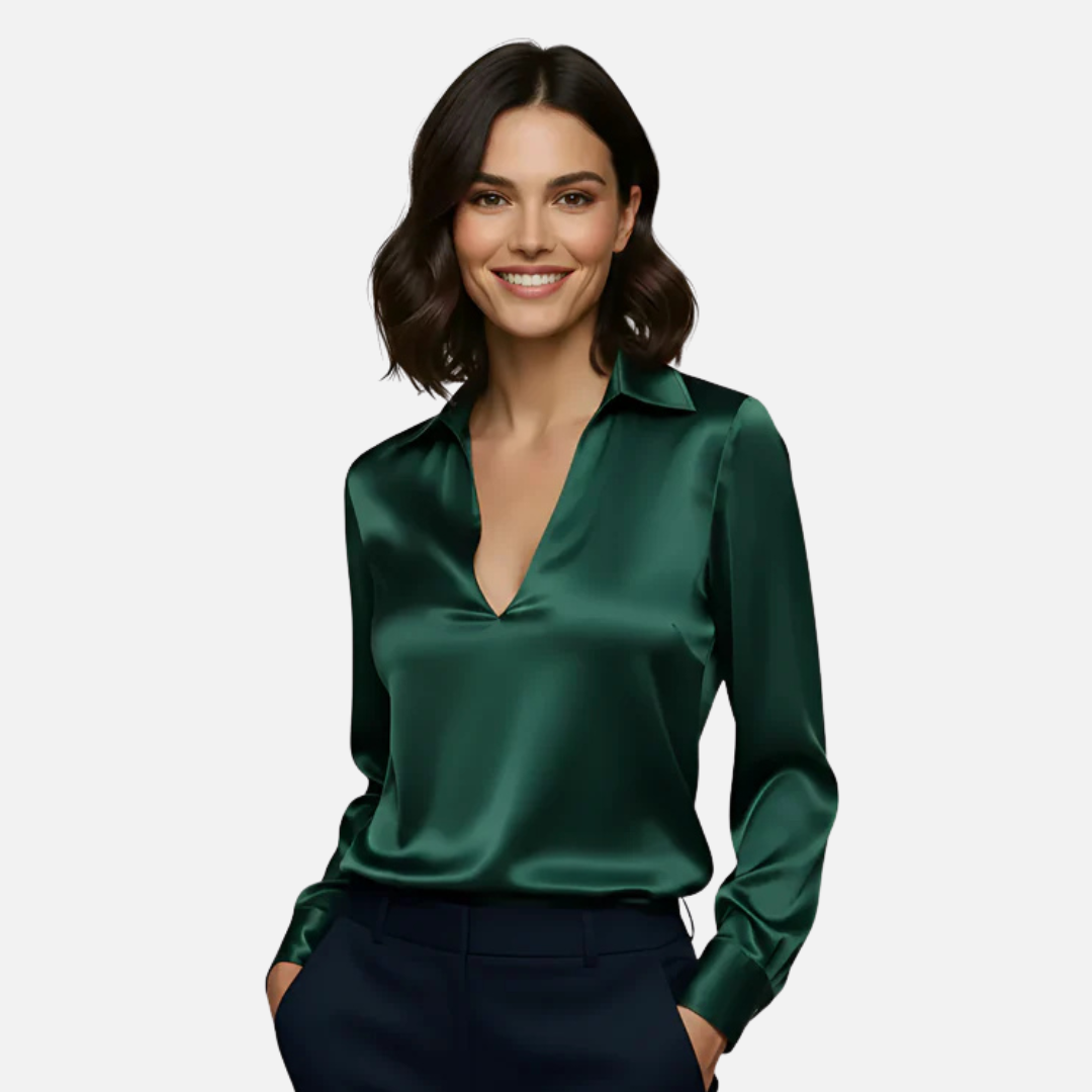 Blusa Elegante de Seda con Cuello en V para Mujer