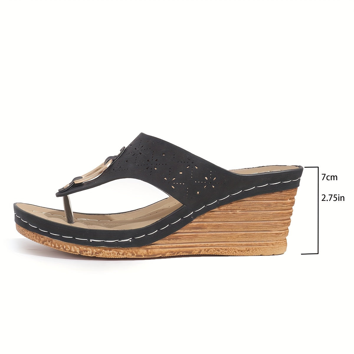 Women's T-Bar Wedge Sandals with Metal Ring