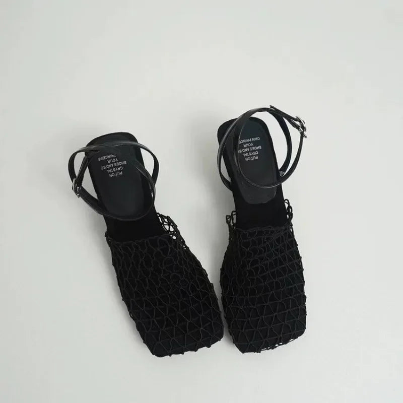 Fiora Mesh Weave Heels | Square Toe, Braided Mesh Wrap 9