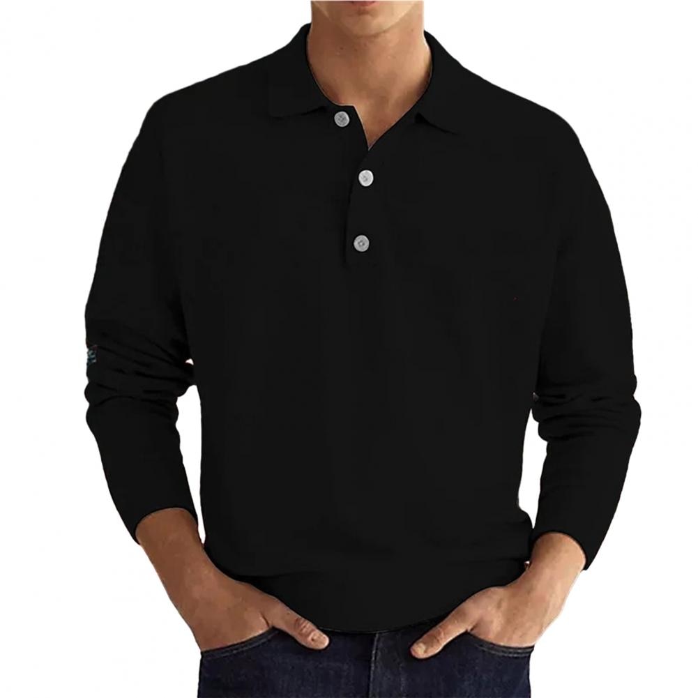 Men's Long Sleeve Knit Polo Shirt with Buttons
