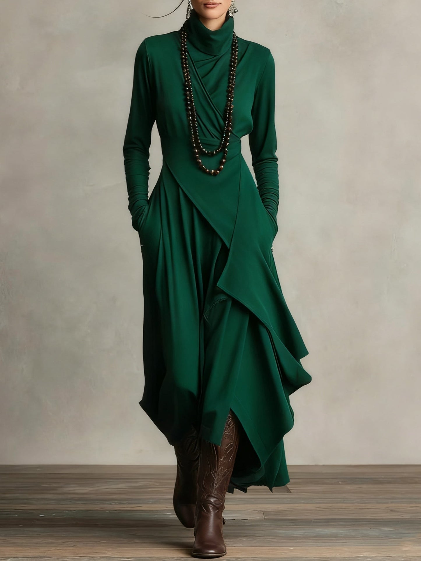 Kora Pleated Maxi Dress | Soft Breathable Fabric, High Neckline 8