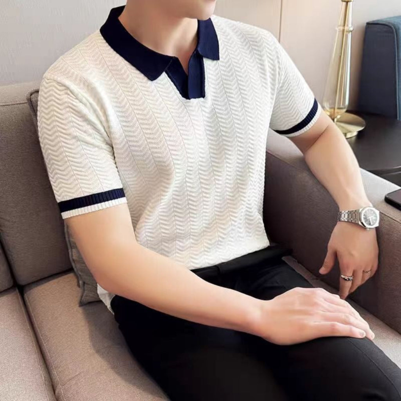 Men's Striped Short Sleeve Polo Shirt 3