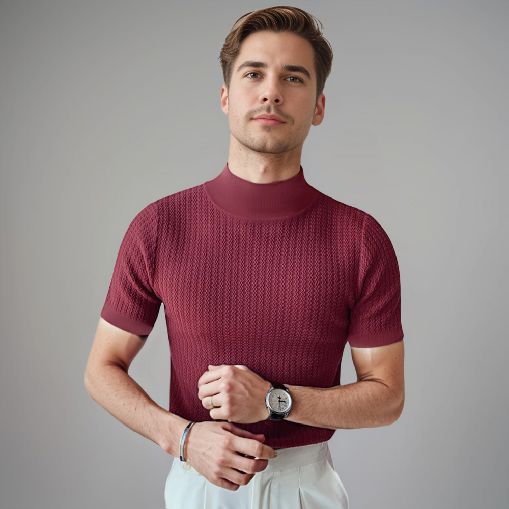 Men's Textured Short Sleeve Mock Neck T-Shirt