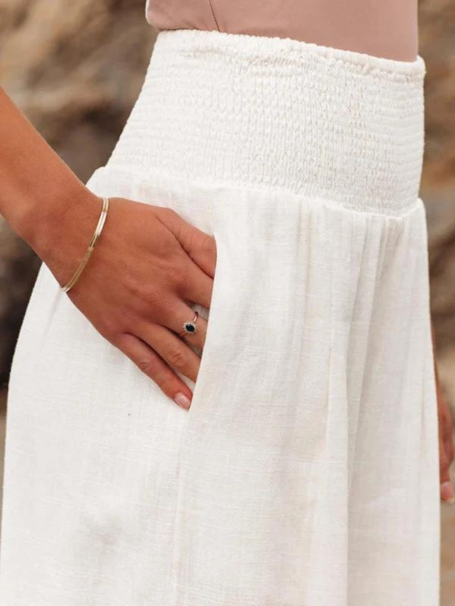 Women's High-Waisted Wide Leg Pants with Smocked Waist