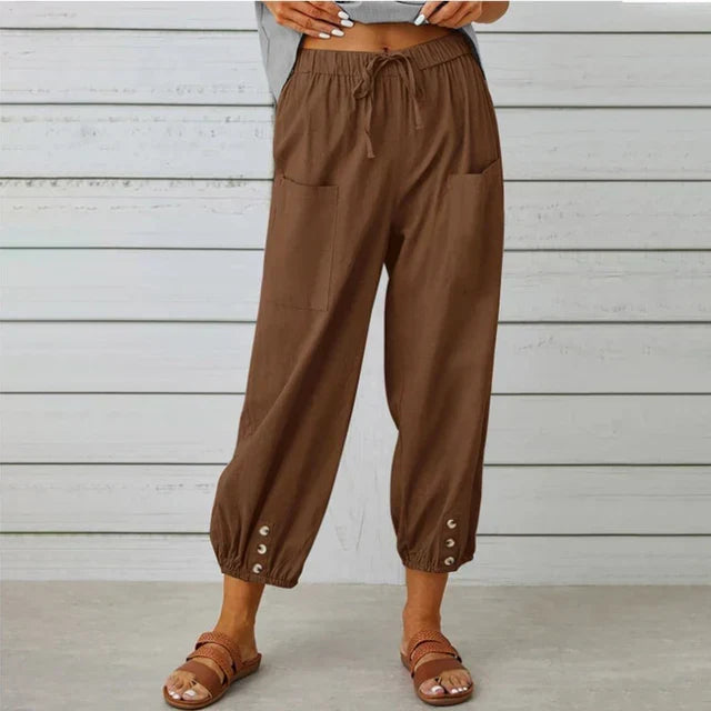 Women's High Waist Cropped Pants with Drawstring