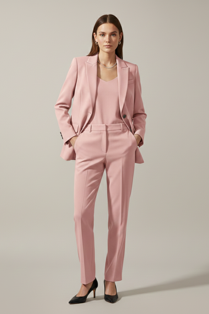 Women’s Blazer and Trousers Set with Notched Lapel and Straight Legs 10