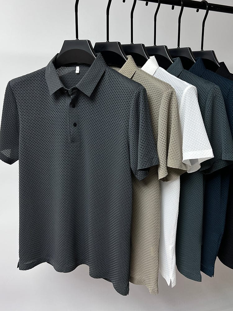 Men's Textured Knit Short Sleeve Polo Shirt
