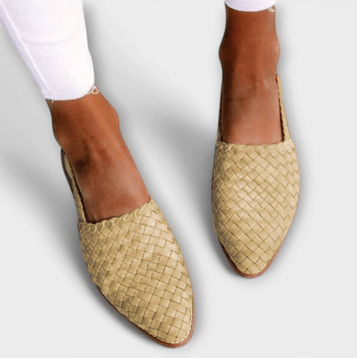 Women's Leather Slingbacks – Pointed Toe, Woven, Buckle Closure