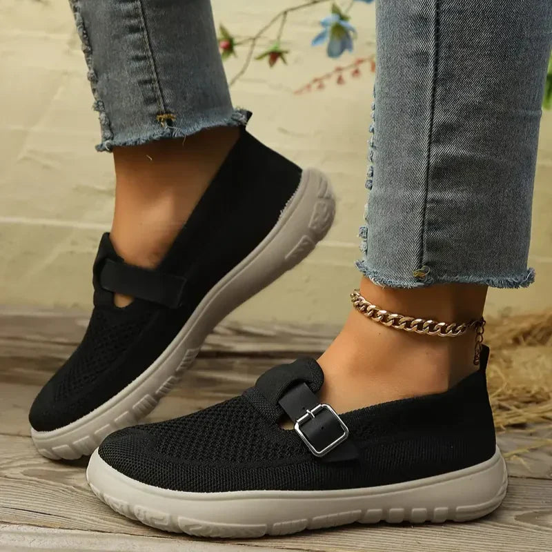 Women's Mesh Slip-On Shoes with Buckle