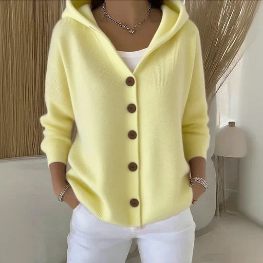 Women's Hooded Knitted Cardigan with Buttons