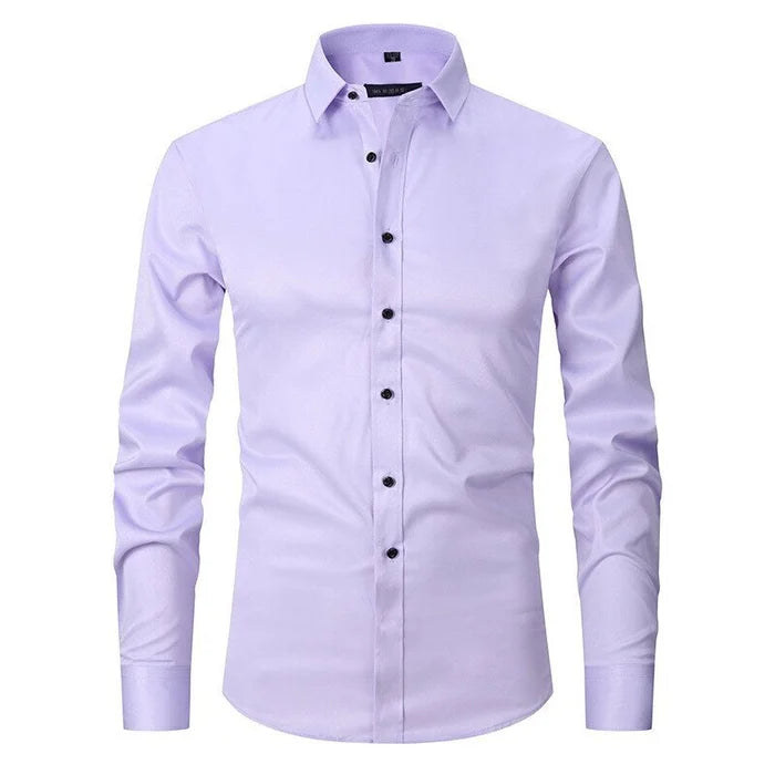 Men's Button-Up Shirt – Long Sleeve, Stretch, Wrinkle-Resistant