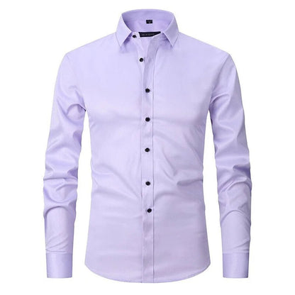 Men's Button-Up Shirt – Long Sleeve, Stretch, Wrinkle-Resistant