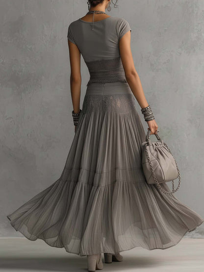 Women's Two-Piece Maxi Skirt Set with Lace Top