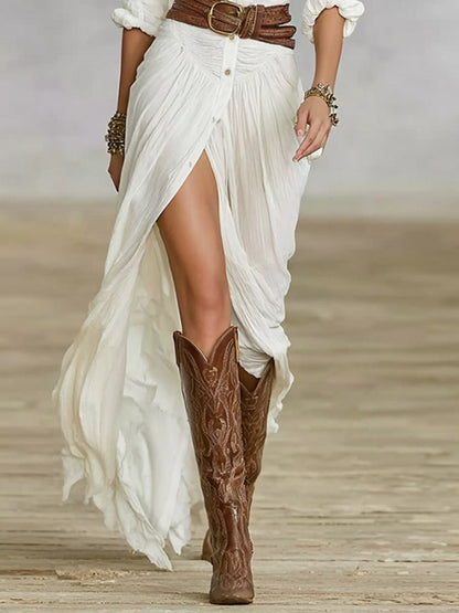 Women's Button Front Crinkle Maxi Shirt Dress