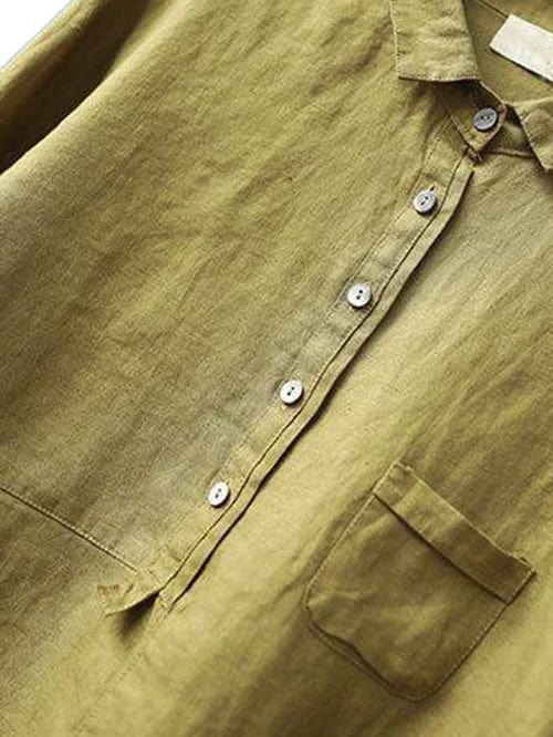 Women's Loose Linen Shirt with Button Collar and Pocket