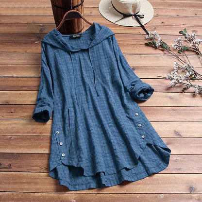 Women's Hooded Longline Tunic Top with Side Buttons