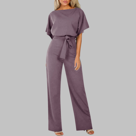 Women's Wide Leg Jumpsuit with Batwing Sleeves and Tie Waist