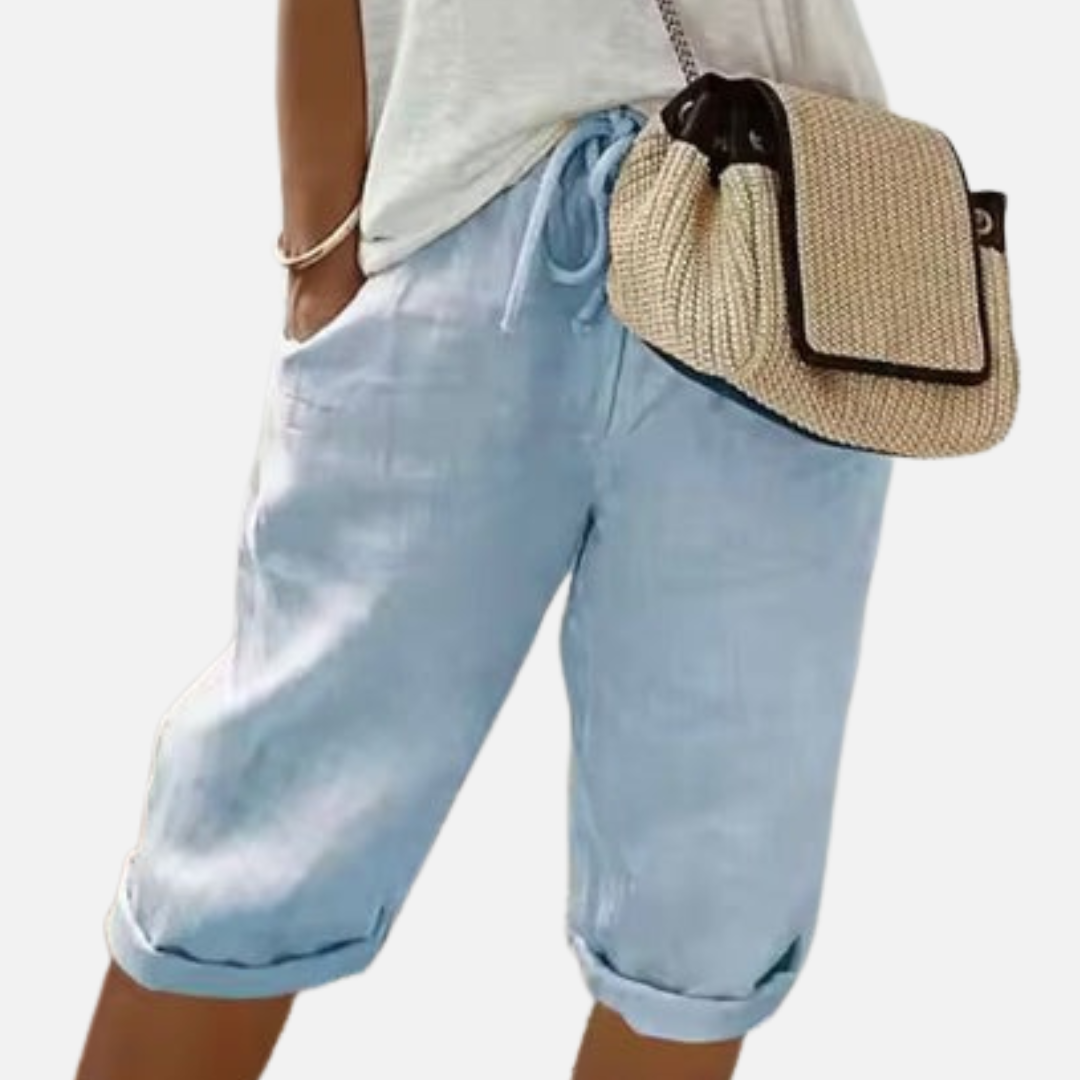 Pantalones cortos de lino tipo cropped para mujer