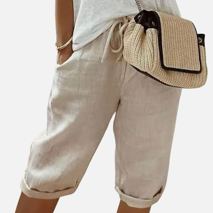 Pantalones cortos de lino tipo cropped para mujer
