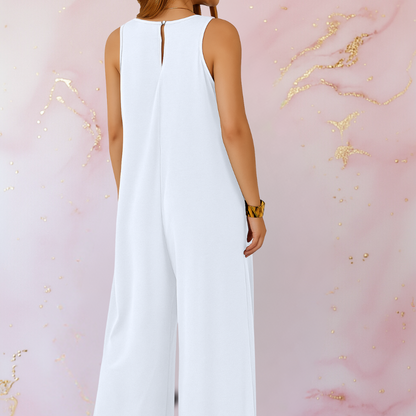 Women's Sleeveless Wide Leg Jumpsuit with V-Neckline