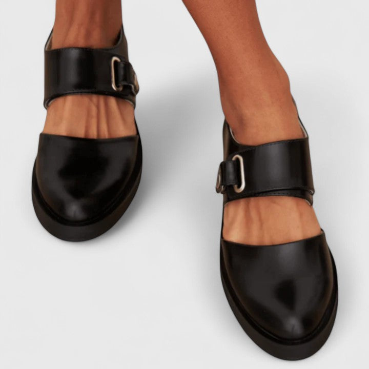 Women's Flat Shoes with Buckle Strap and Cutouts