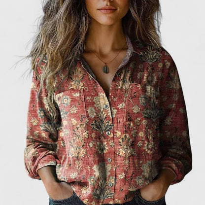 Women's Floral Print Long Sleeve Button-Up Shirt