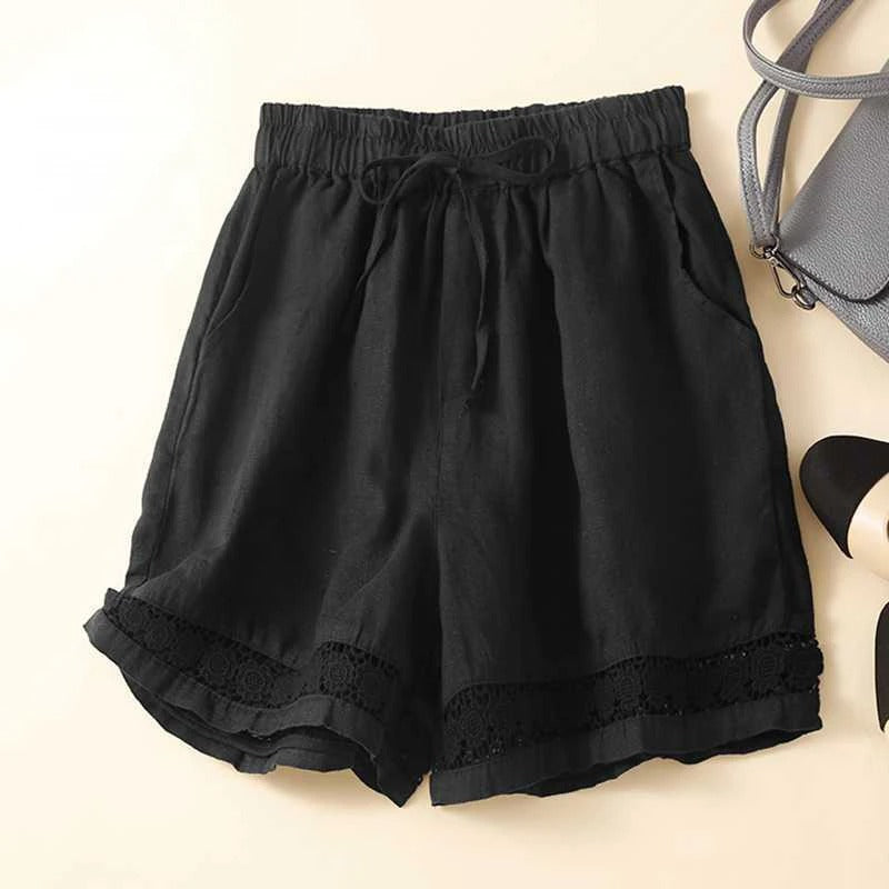 Women's Relaxed Drawstring Shorts with Lace Hem