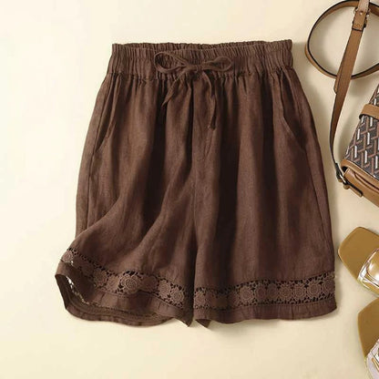 Women's Relaxed Drawstring Shorts with Lace Hem