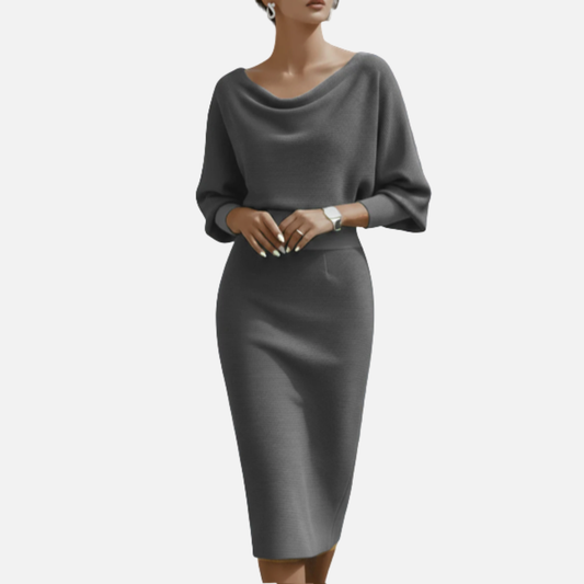 Women's Formal Cowl Neck Midi Dress | Batwing Sleeve Knit