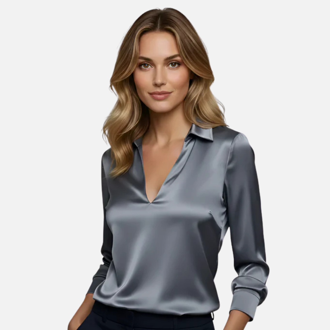 Blusa Elegante de Seda con Cuello en V para Mujer
