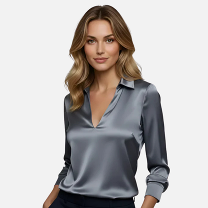 Blusa Elegante de Seda con Cuello en V para Mujer
