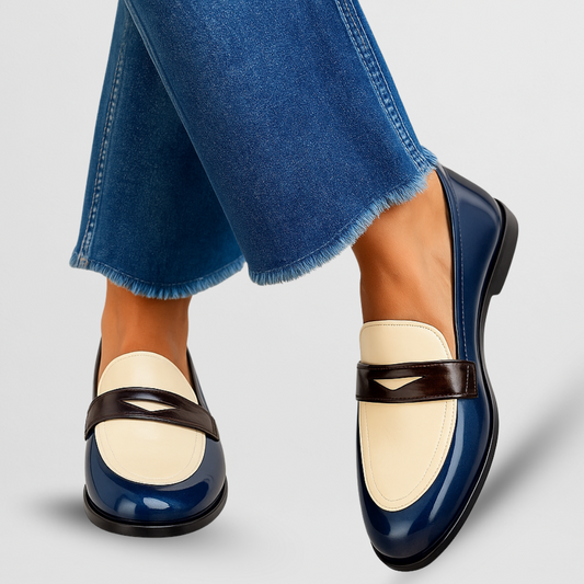 Women's Two-Tone Penny Loafers with Flat Heel