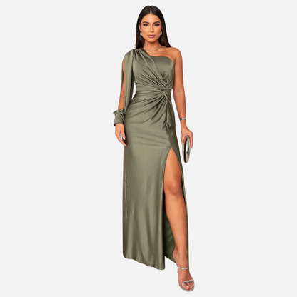 Vestido de noche de satén con lentejuelas para mujer