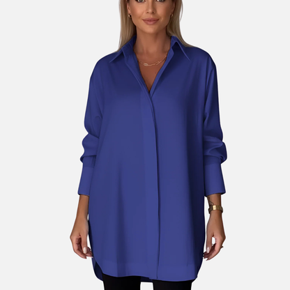 Camisa tipo túnica extragrande abotonada para mujer