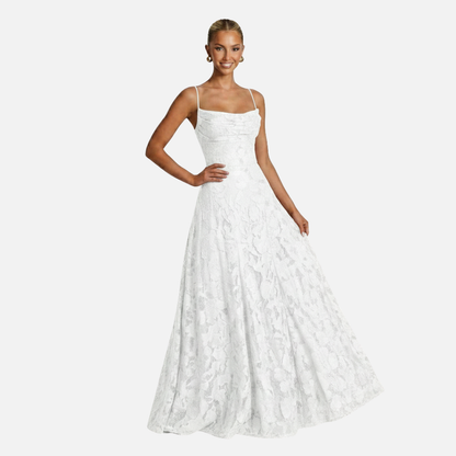 Elegante Vestido de Noche Largo de Encaje con Tirantes Delgados - Vestido de Novia Largo
