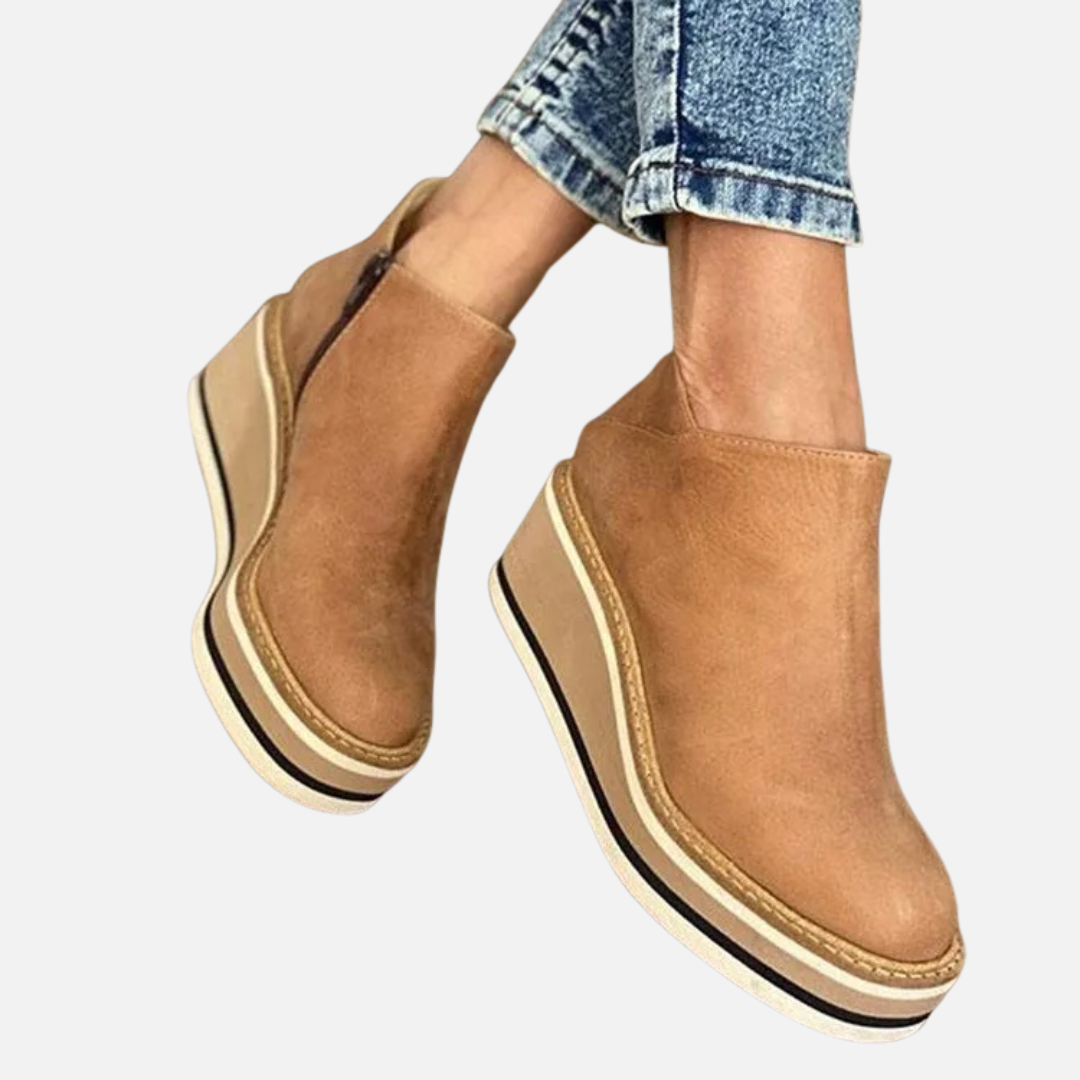 Botas de cuña con plataforma y cremallera lateral para mujer