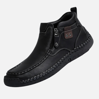 Botines Ortopédicos de Cuero para Hombre | Pespunte Mocasín con Cremallera Lateral