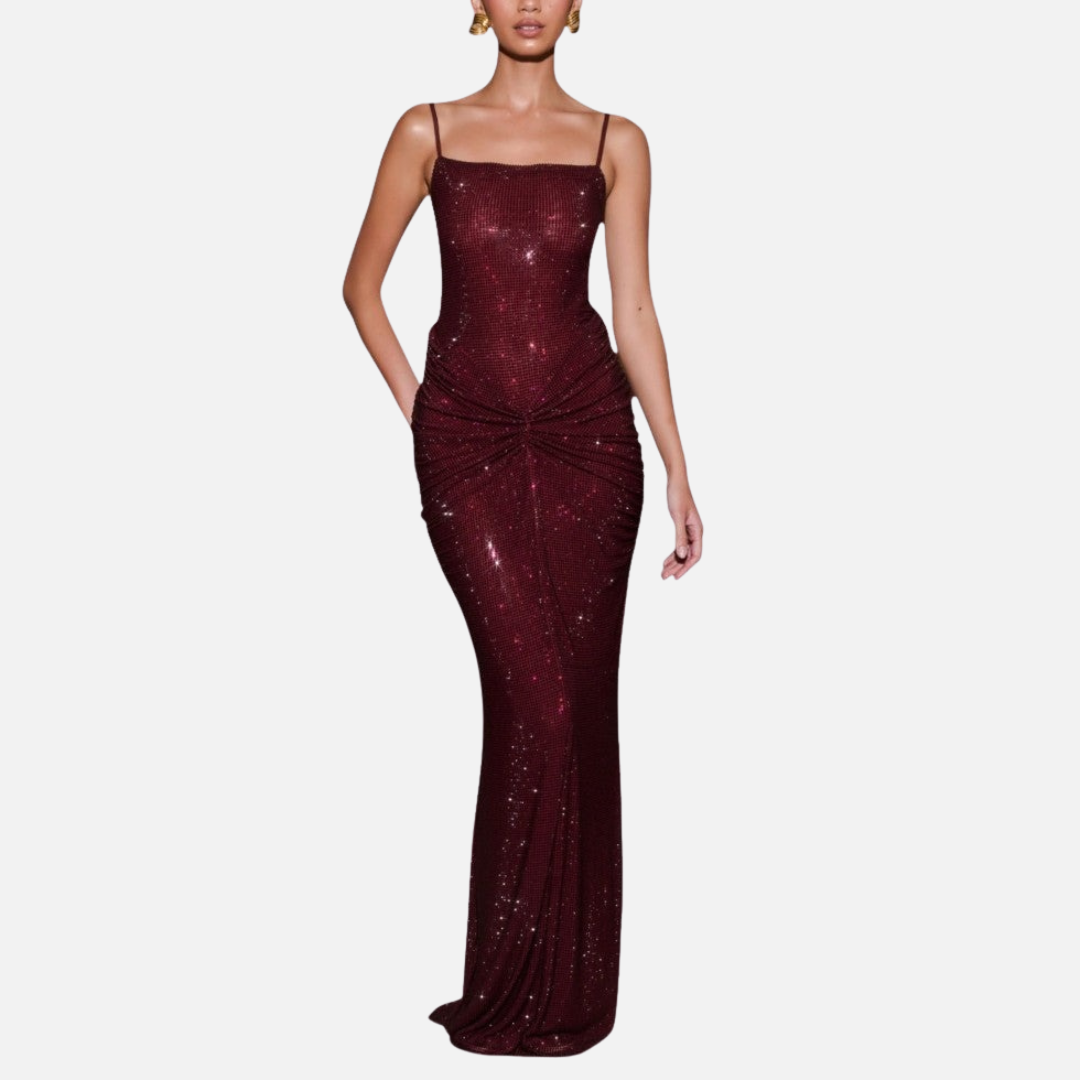 Vestido largo de noche formal con lentejuelas para mujer | Vestido de noche brillante sin espalda con tirantes finos