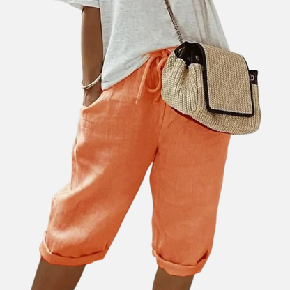 Pantalones cortos de lino tipo cropped para mujer