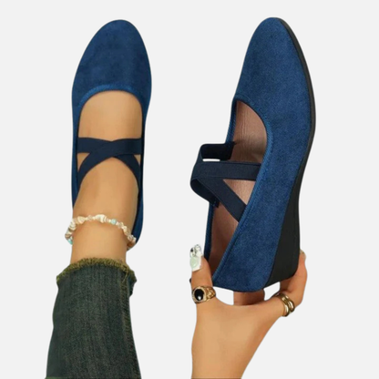 Women's Suede Cross Strap Ballet Flats | Ankle Wrap