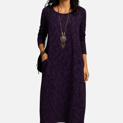 Maxivestido jacquard de manga larga para mujer | Estampado abstracto extragrande