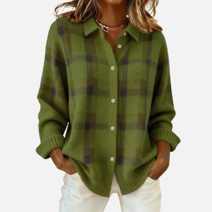 Melissa | Camisa a cuadros de mujer con botones, manga larga, estilo extragrande