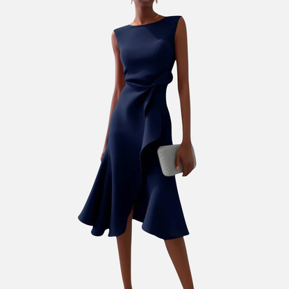Vestido Midi de Cóctel Elegante con Volantes para Mujer