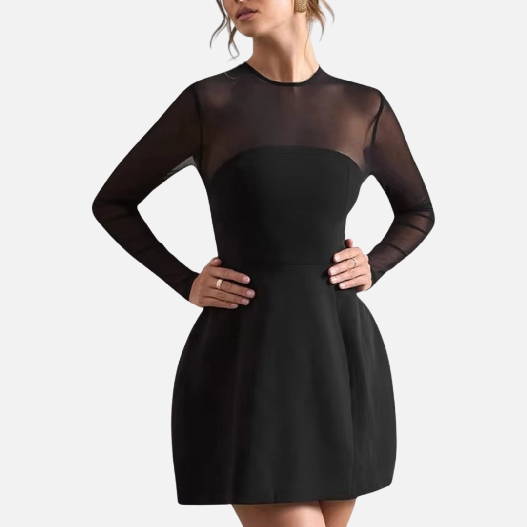 Vera | Women's Mesh-Sleeve Fit-and-Flare Mini Dress