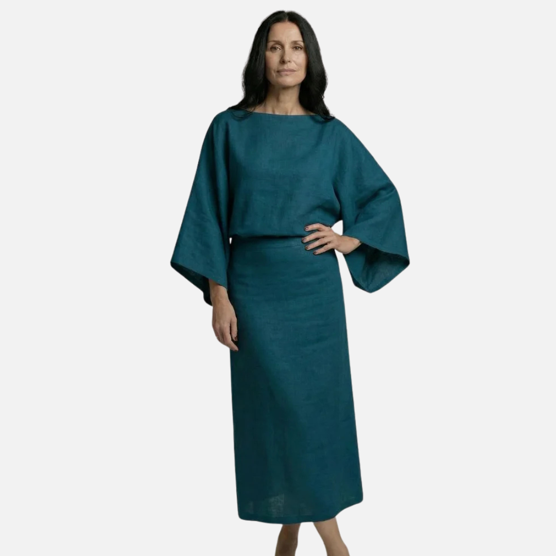 Maxivestido de lino con mangas kimono para mujer