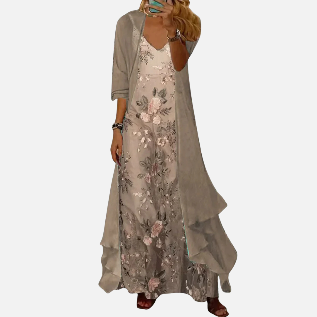 Conjunto de dos piezas de vestido maxi floral para mujer