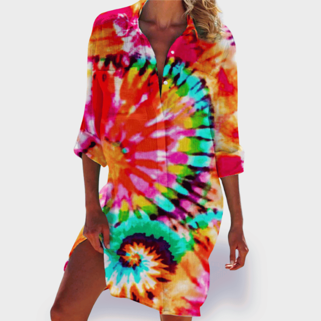Women's Tie-Dye Shirt Dress with Button Front